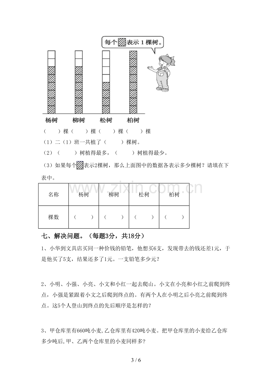 2023年人教版二年级数学下册期末测试卷及答案【可打印】.doc_第3页