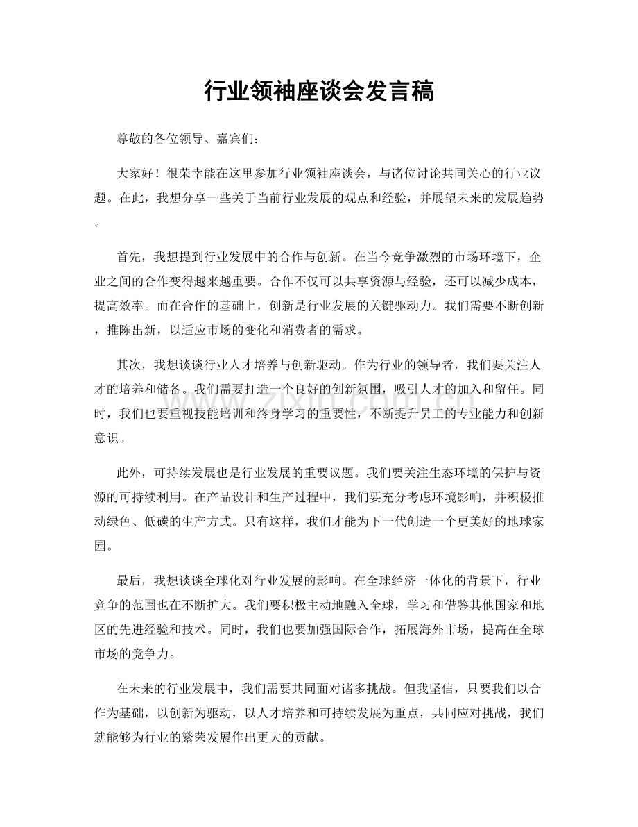 行业领袖座谈会发言稿.docx_第1页