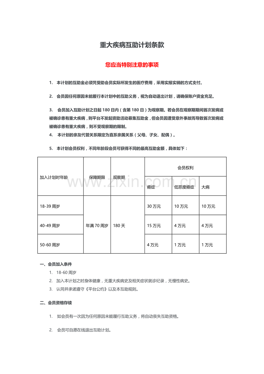 混序牵手重大疾病互助计划条款.docx_第1页