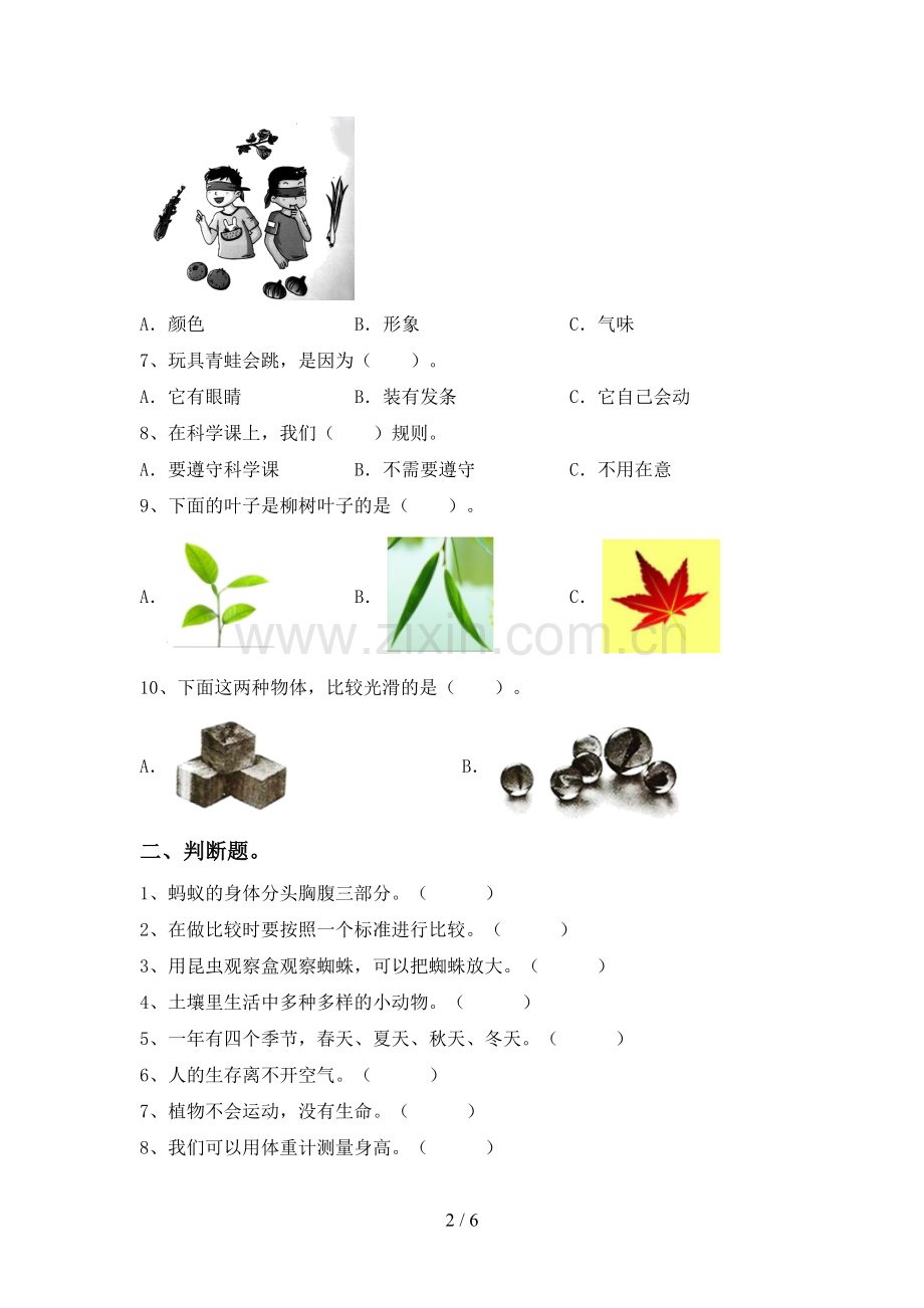 2022-2023年教科版一年级科学下册期中考试卷及答案.doc_第2页