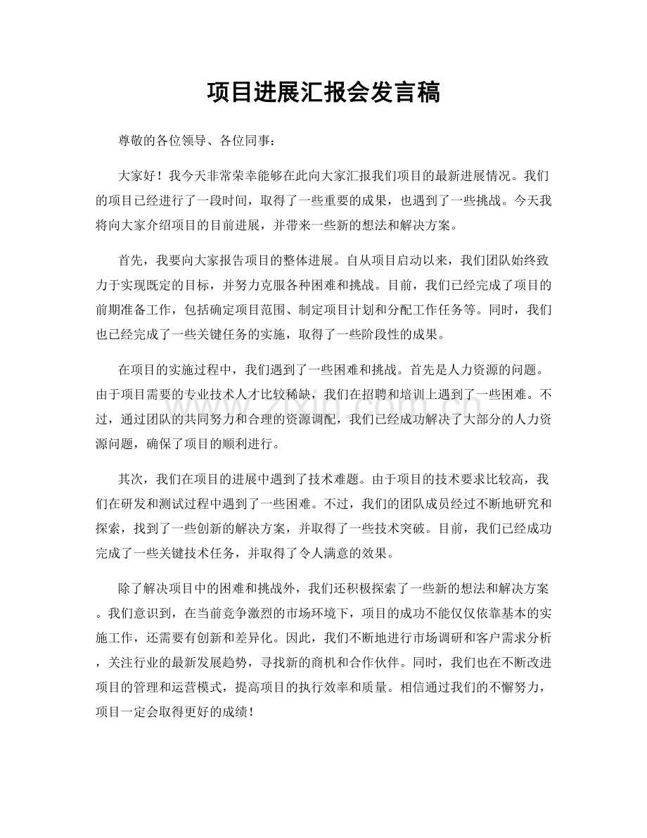 项目进展汇报会发言稿.docx_第1页