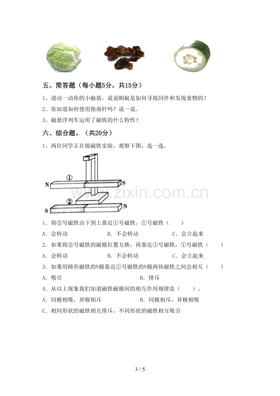 人教版二年级科学下册期中考试题【带答案】.doc_第3页