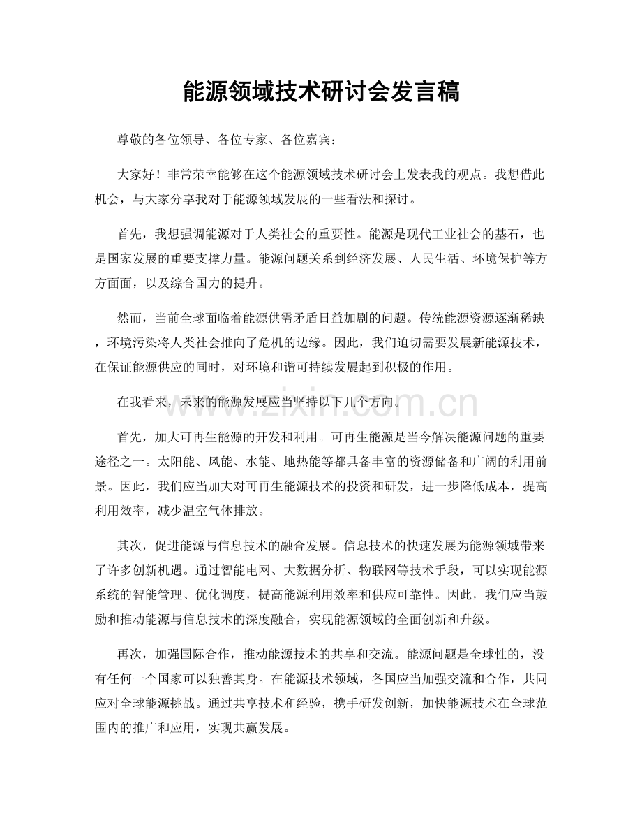 能源领域技术研讨会发言稿.docx_第1页