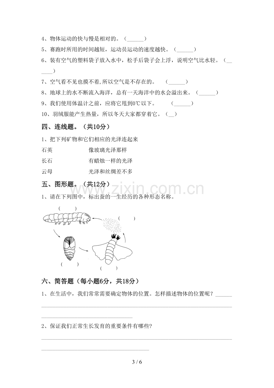 人教版三年级科学下册期中测试卷(可打印).doc_第3页