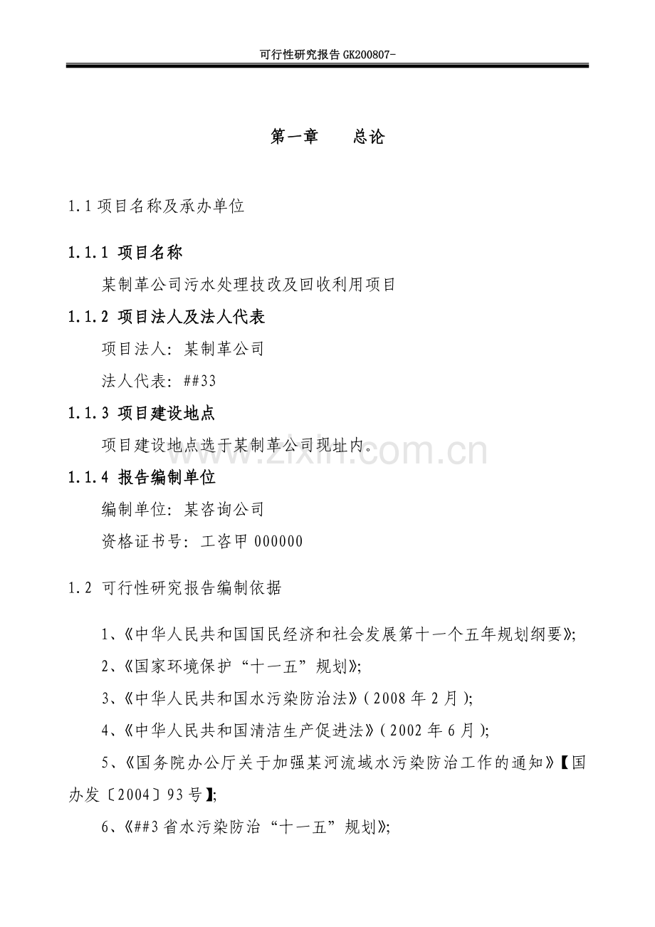 某省某市制革厂污水处理技改及回收利用项目可行性研究报告(可行性研究报告).doc_第1页