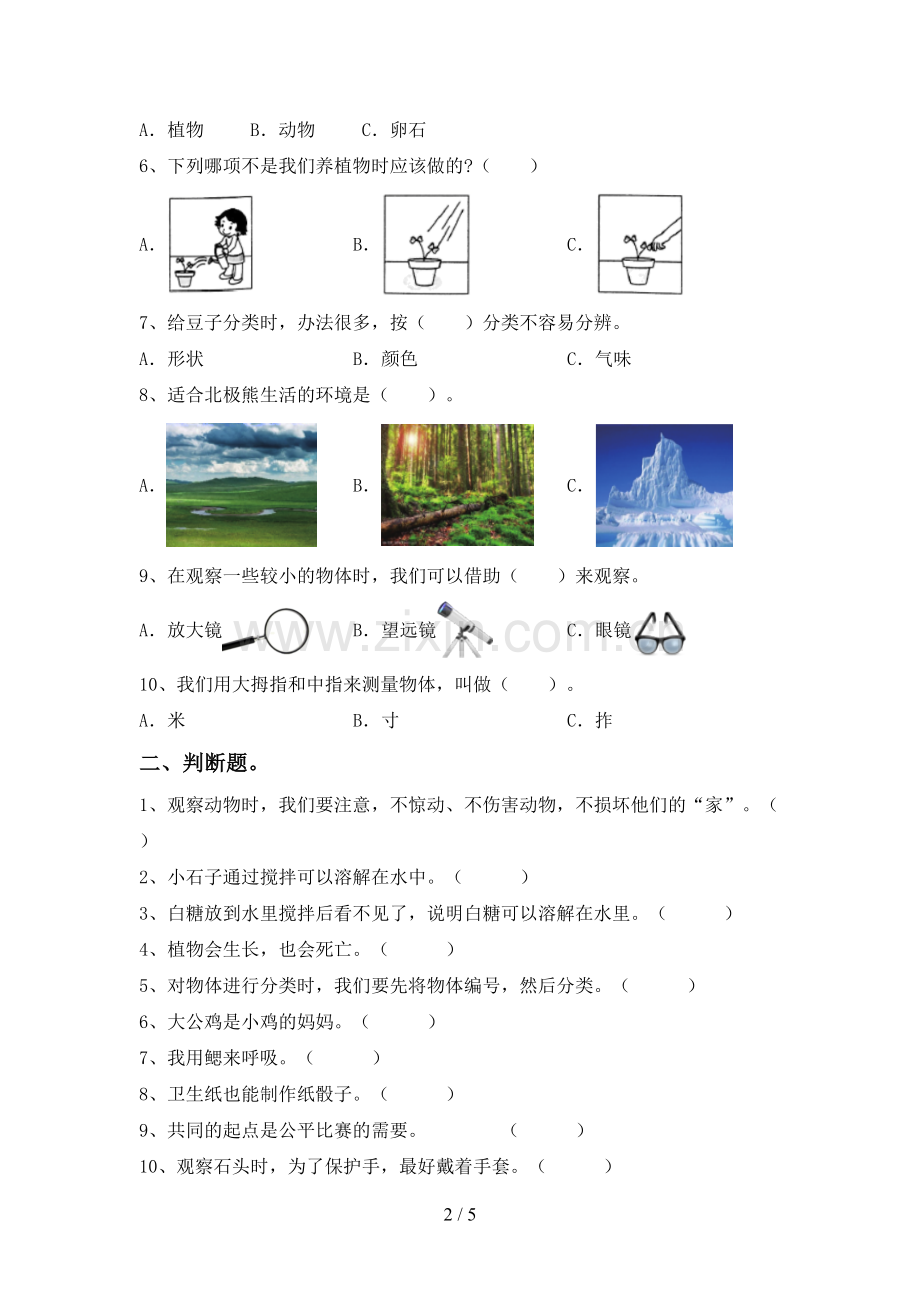 2022-2023年教科版一年级科学下册期中测试卷.doc_第2页