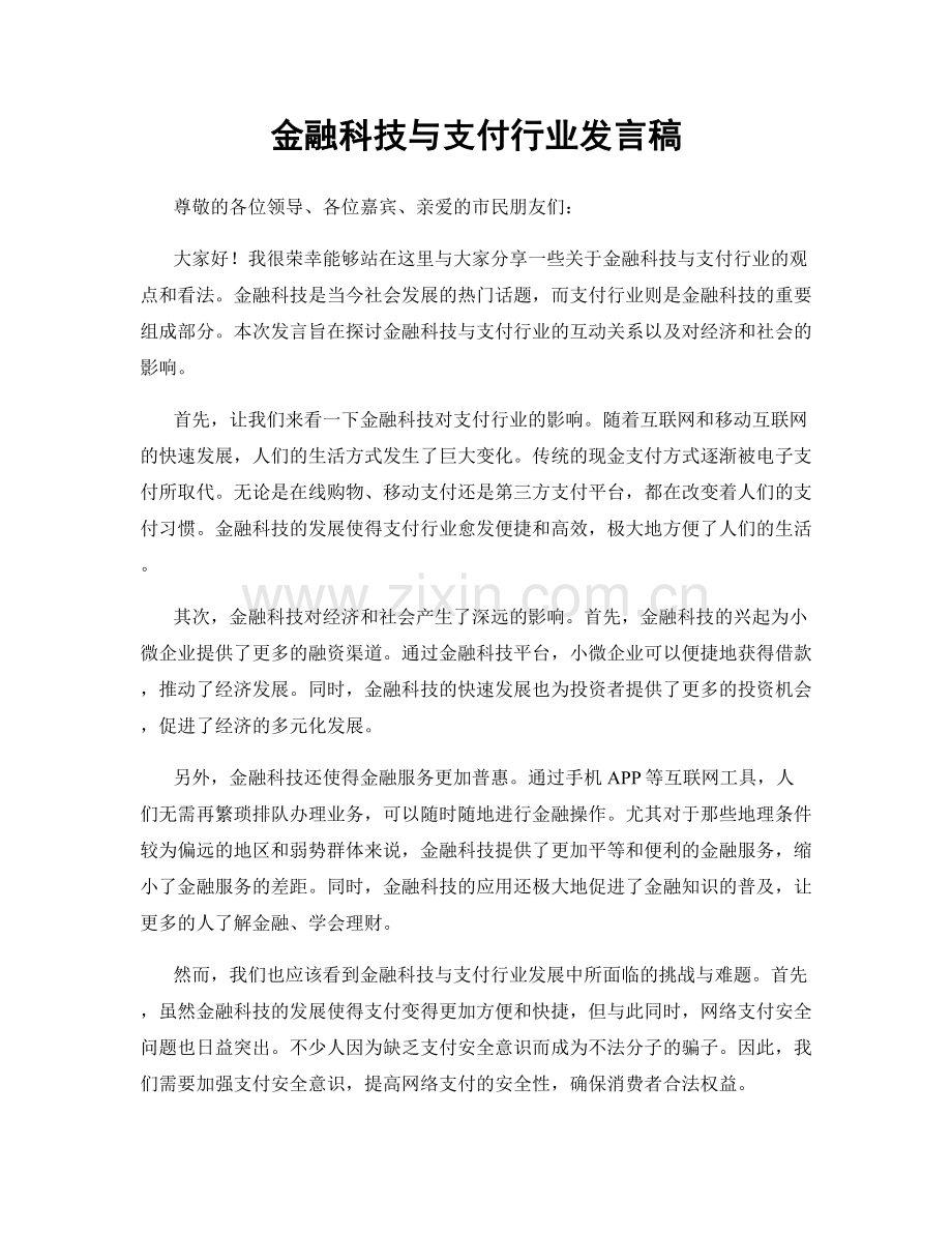 金融科技与支付行业发言稿.docx_第1页