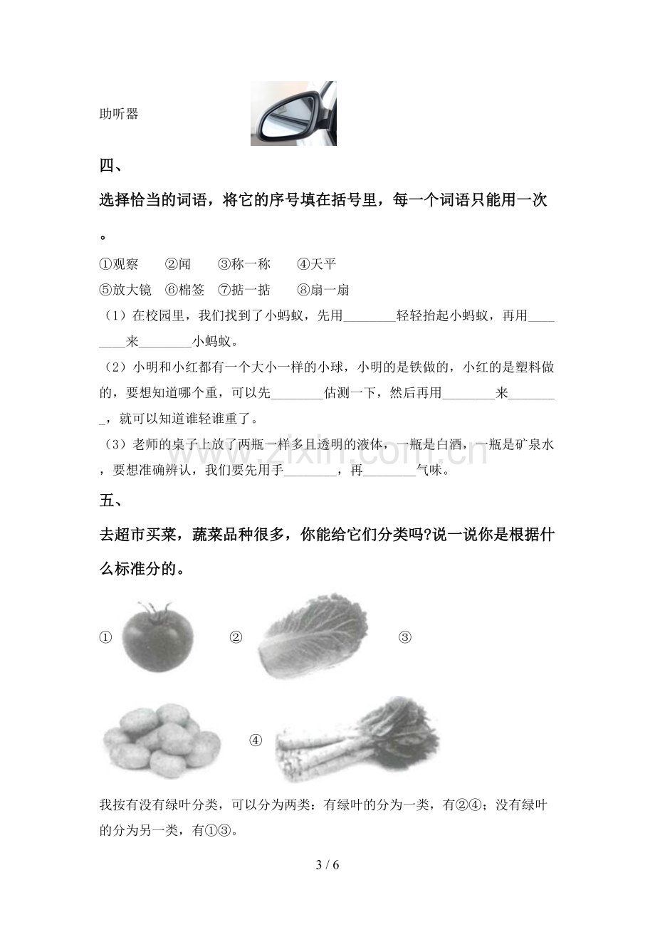 新教科版一年级科学下册期中试卷及答案1套.doc_第3页