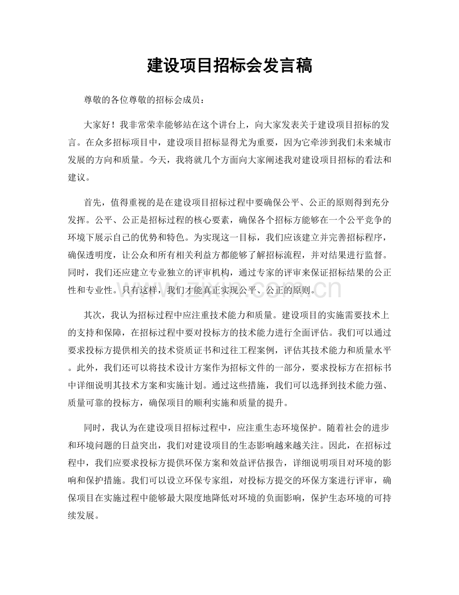 建设项目招标会发言稿.docx_第1页