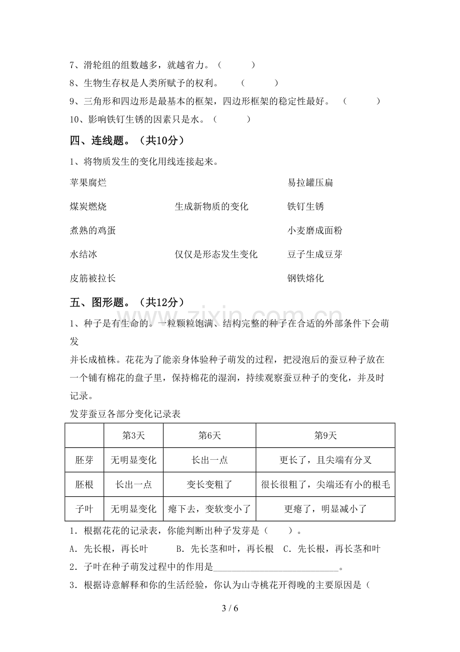 2023年教科版六年级科学下册期中考试卷(真题).doc_第3页