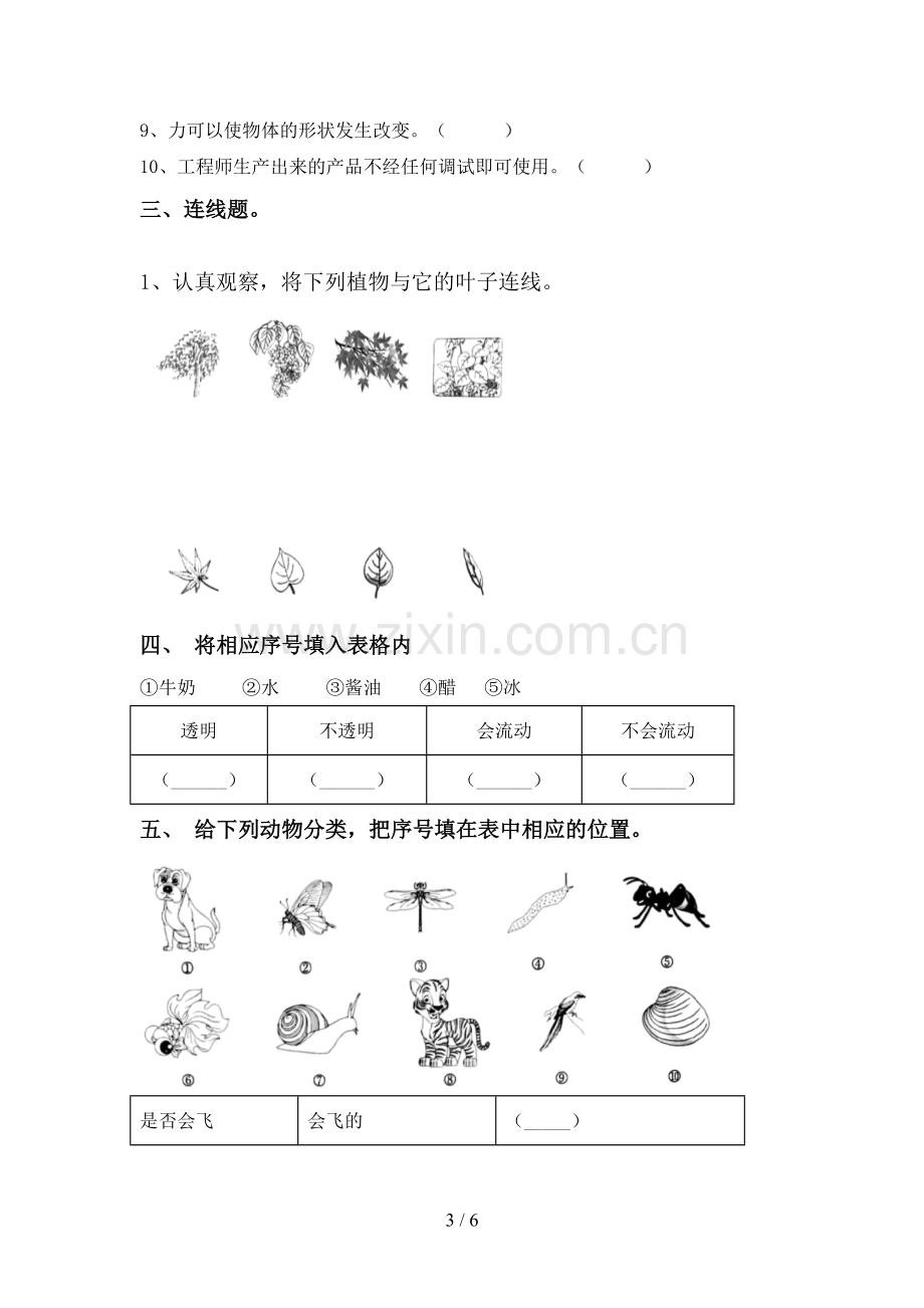 新人教版一年级科学下册期中测试卷附答案.doc_第3页