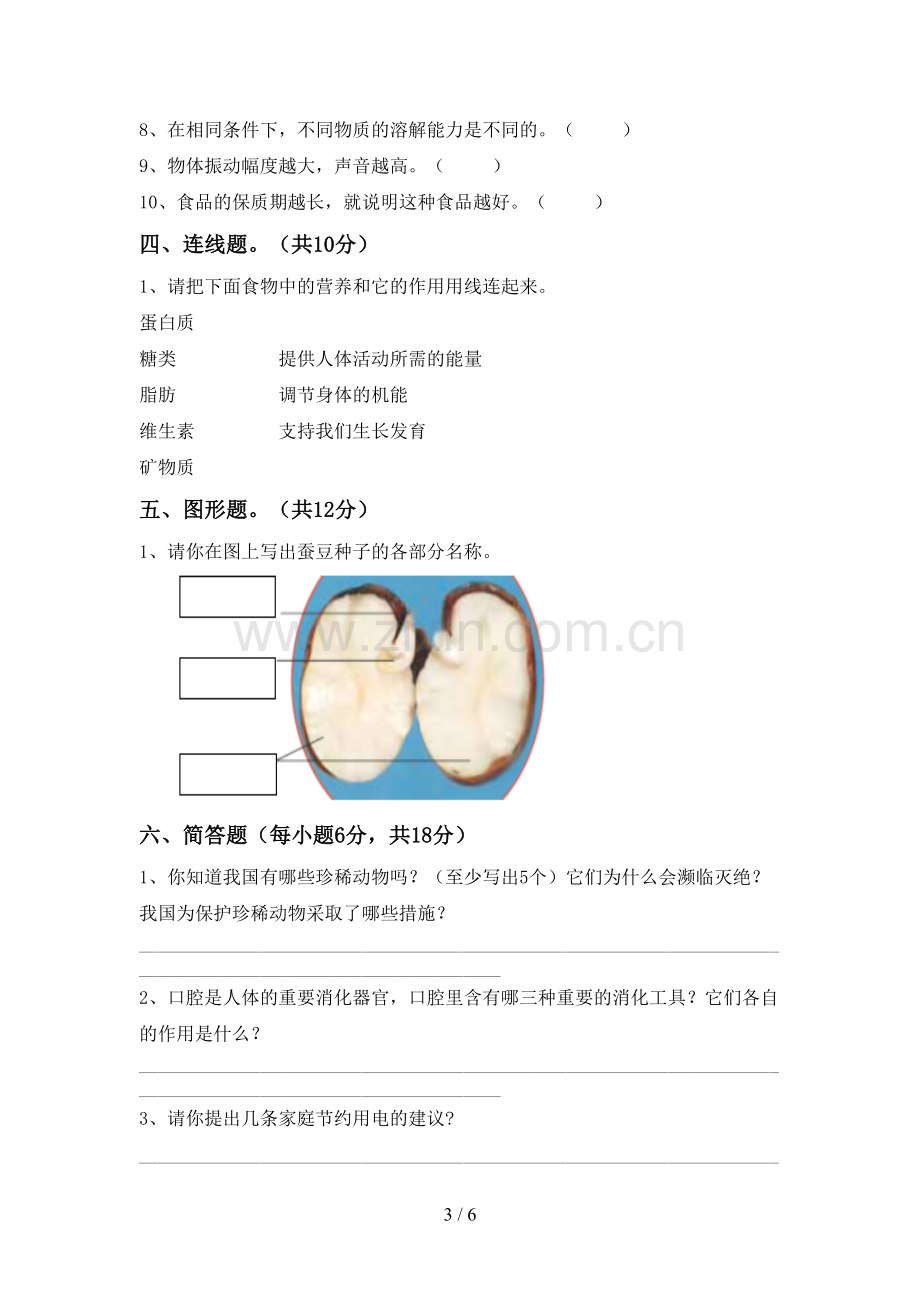 2022-2023年人教版四年级科学下册期中考试题及完整答案.doc_第3页