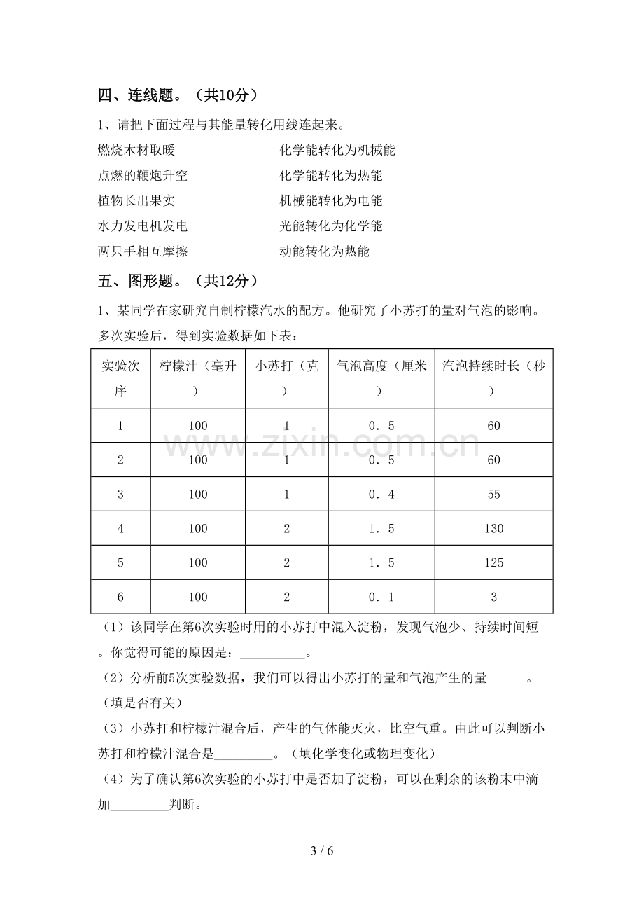 2022-2023年人教版六年级科学下册期中试卷(A4版).doc_第3页