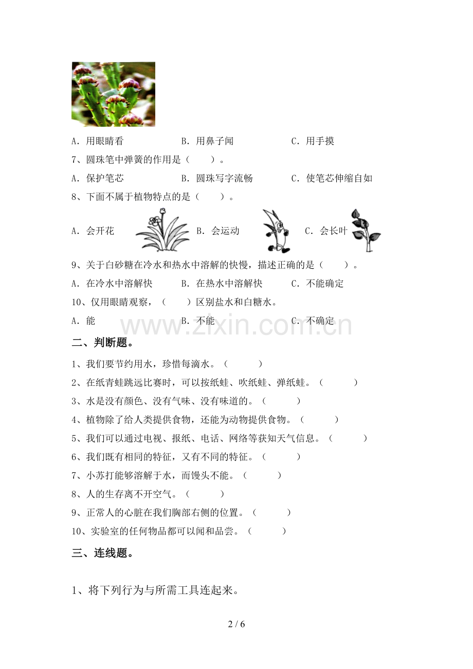 新教科版一年级科学下册期中考试题一.doc_第2页