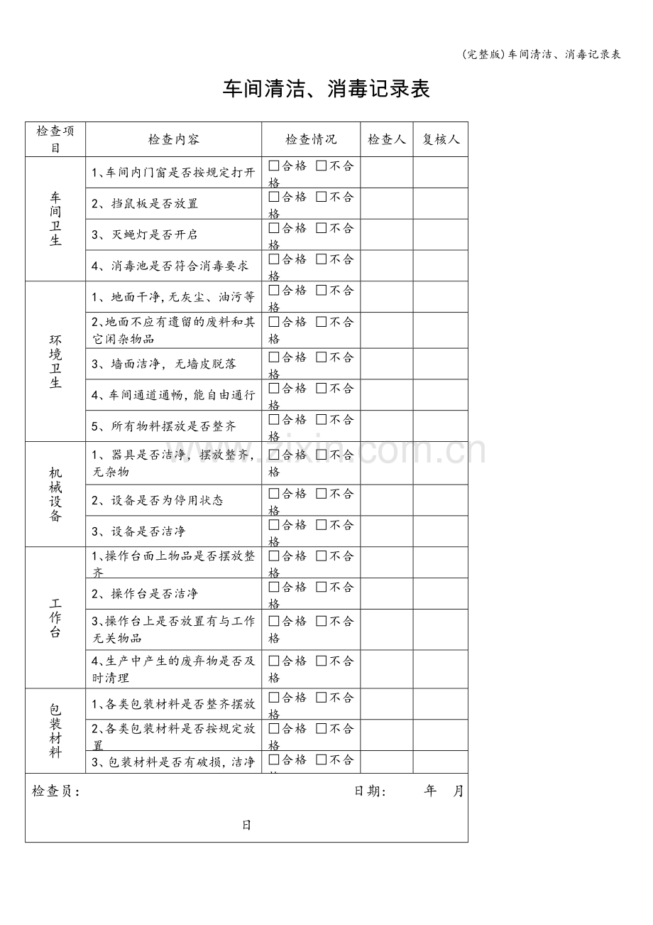 车间清洁、消毒记录表.doc_第1页