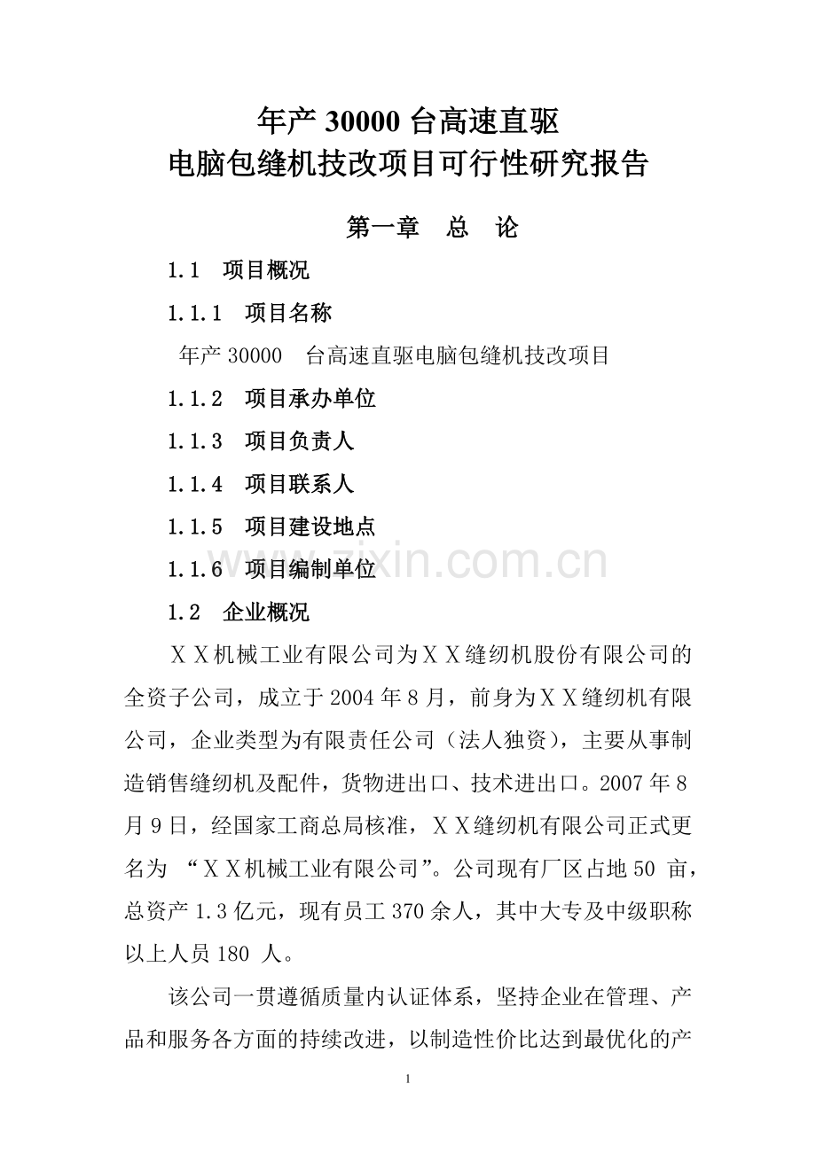 年产30000台高速直驱电脑包缝机技改项目可行性论证报告.doc_第1页