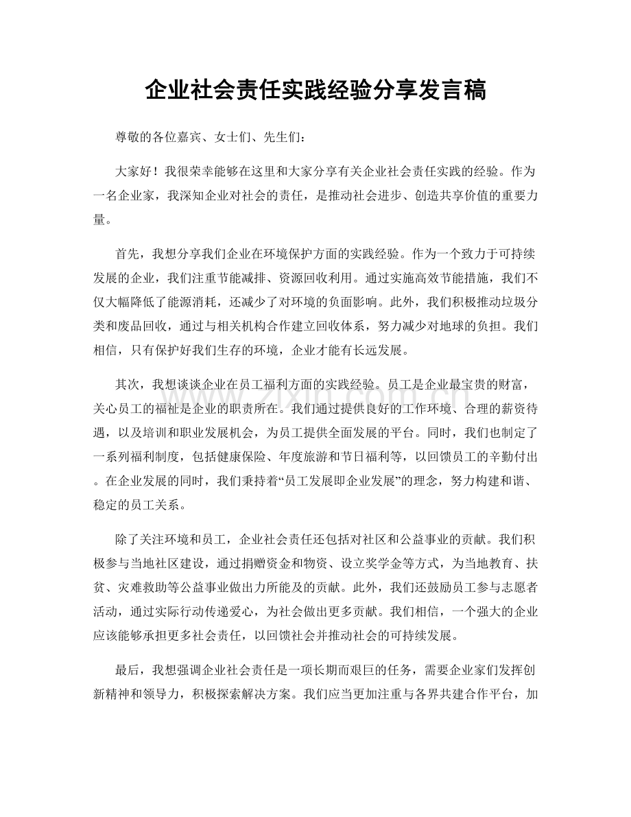 企业社会责任实践经验分享发言稿.docx_第1页