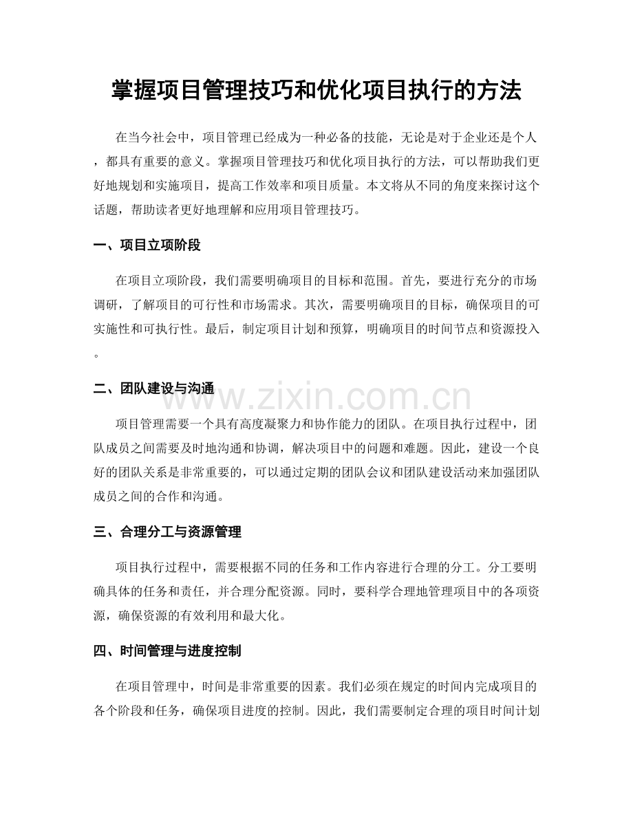 掌握项目管理技巧和优化项目执行的方法.docx_第1页