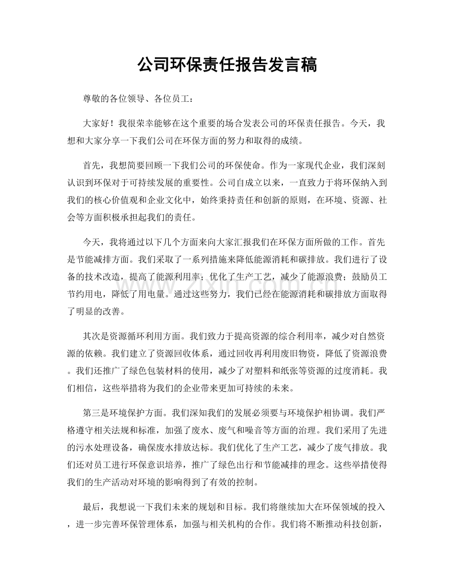 公司环保责任报告发言稿.docx_第1页