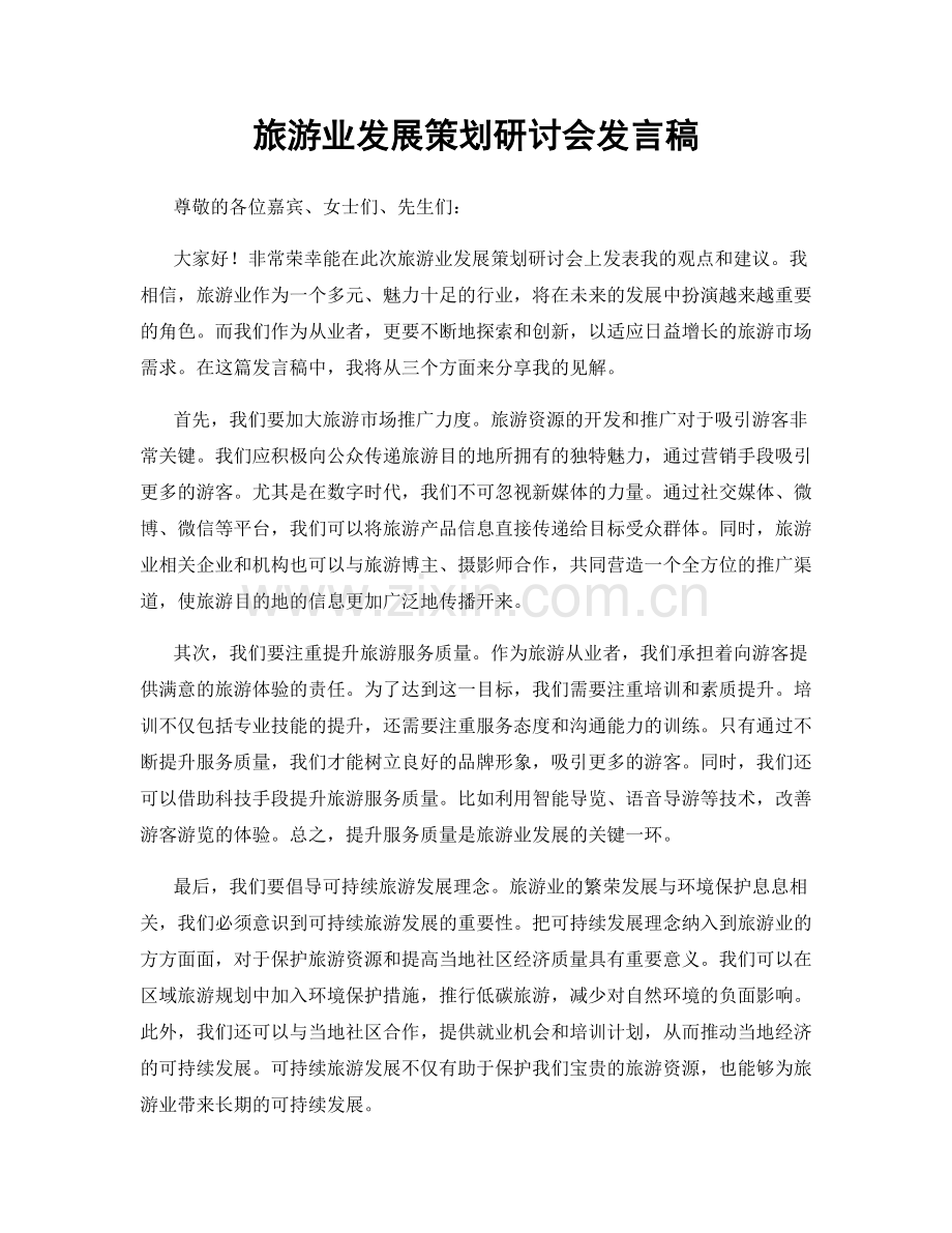 旅游业发展策划研讨会发言稿.docx_第1页