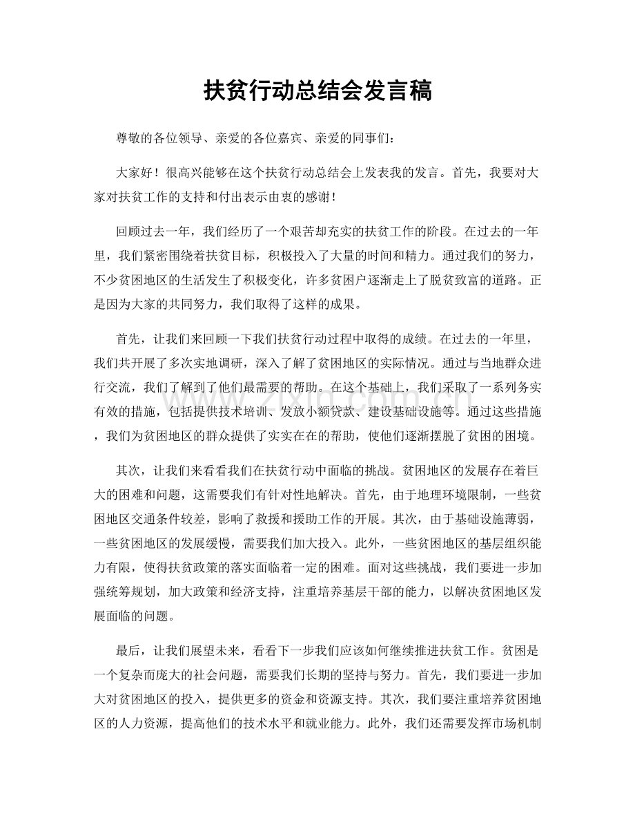 扶贫行动总结会发言稿.docx_第1页