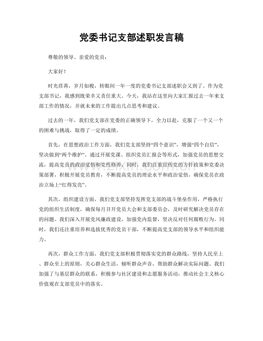 党委书记支部述职发言稿.docx_第1页