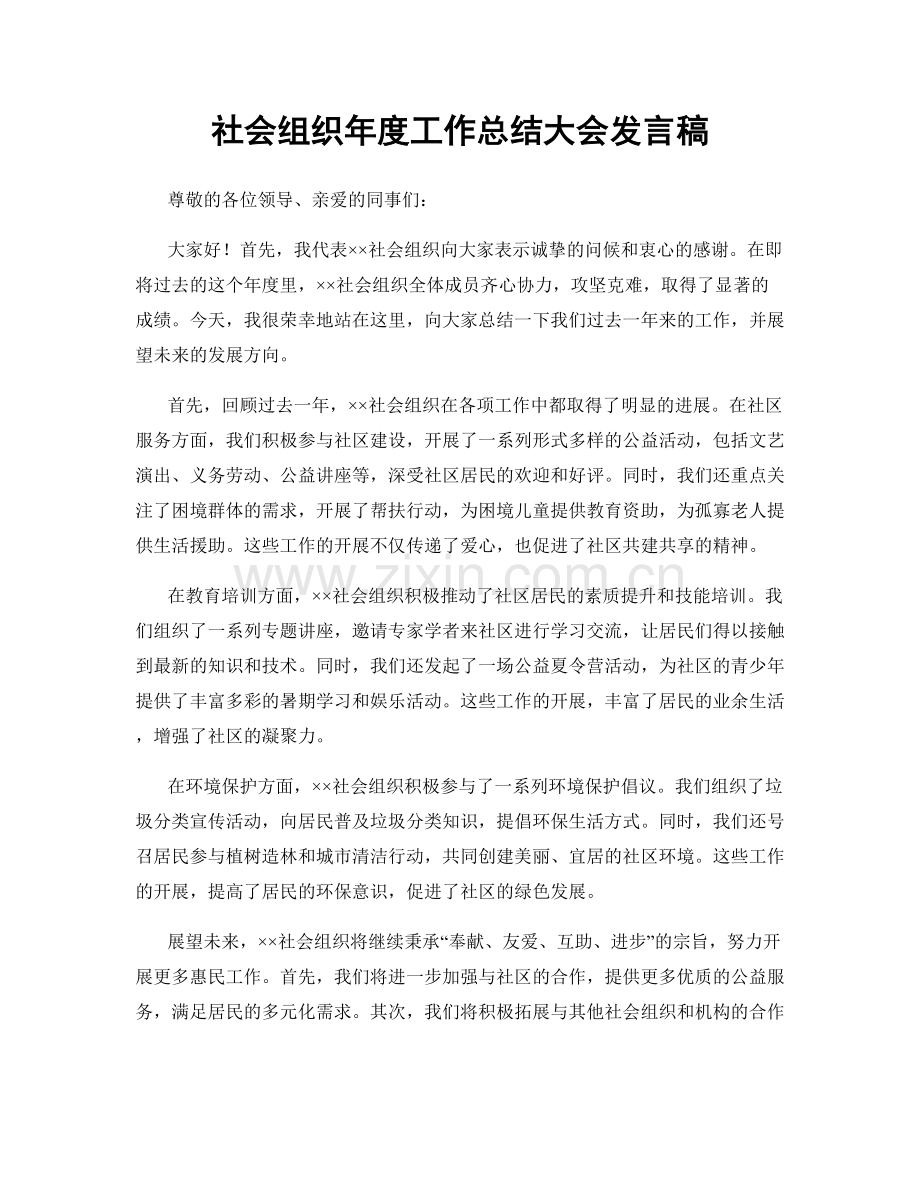 社会组织年度工作总结大会发言稿.docx_第1页