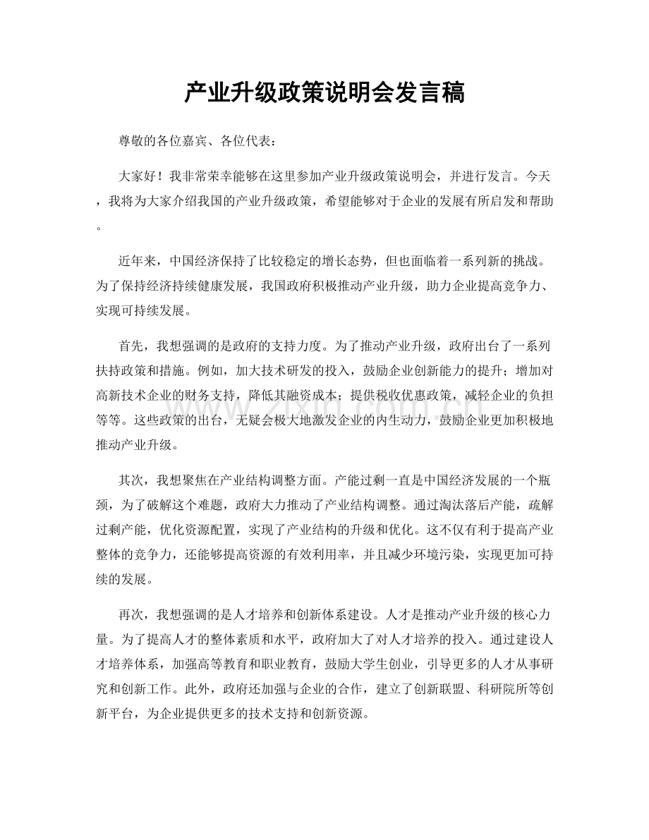 产业升级政策说明会发言稿.docx_第1页