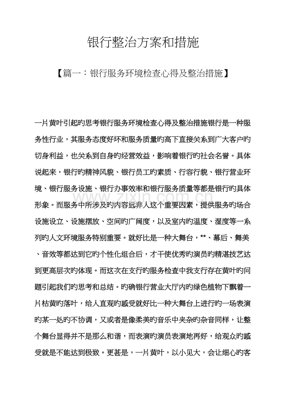 活动专题方案之银行整改专题方案和综合措施.docx_第1页