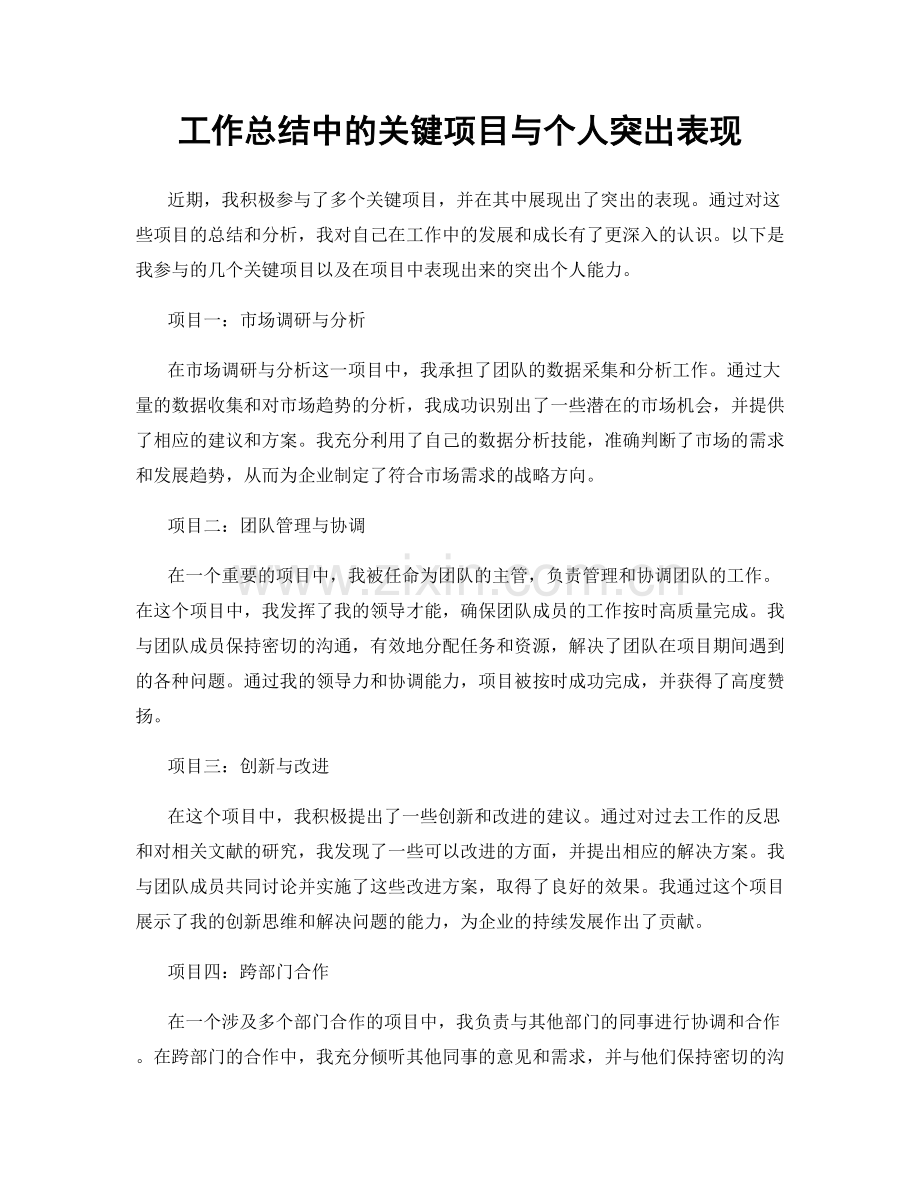 工作总结中的关键项目与个人突出表现.docx_第1页