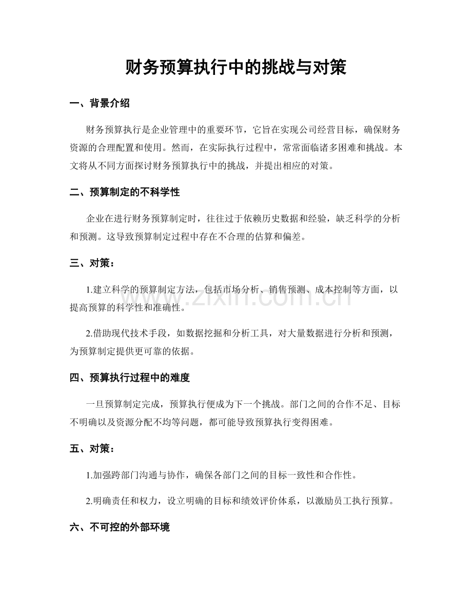 财务预算执行中的挑战与对策.docx_第1页