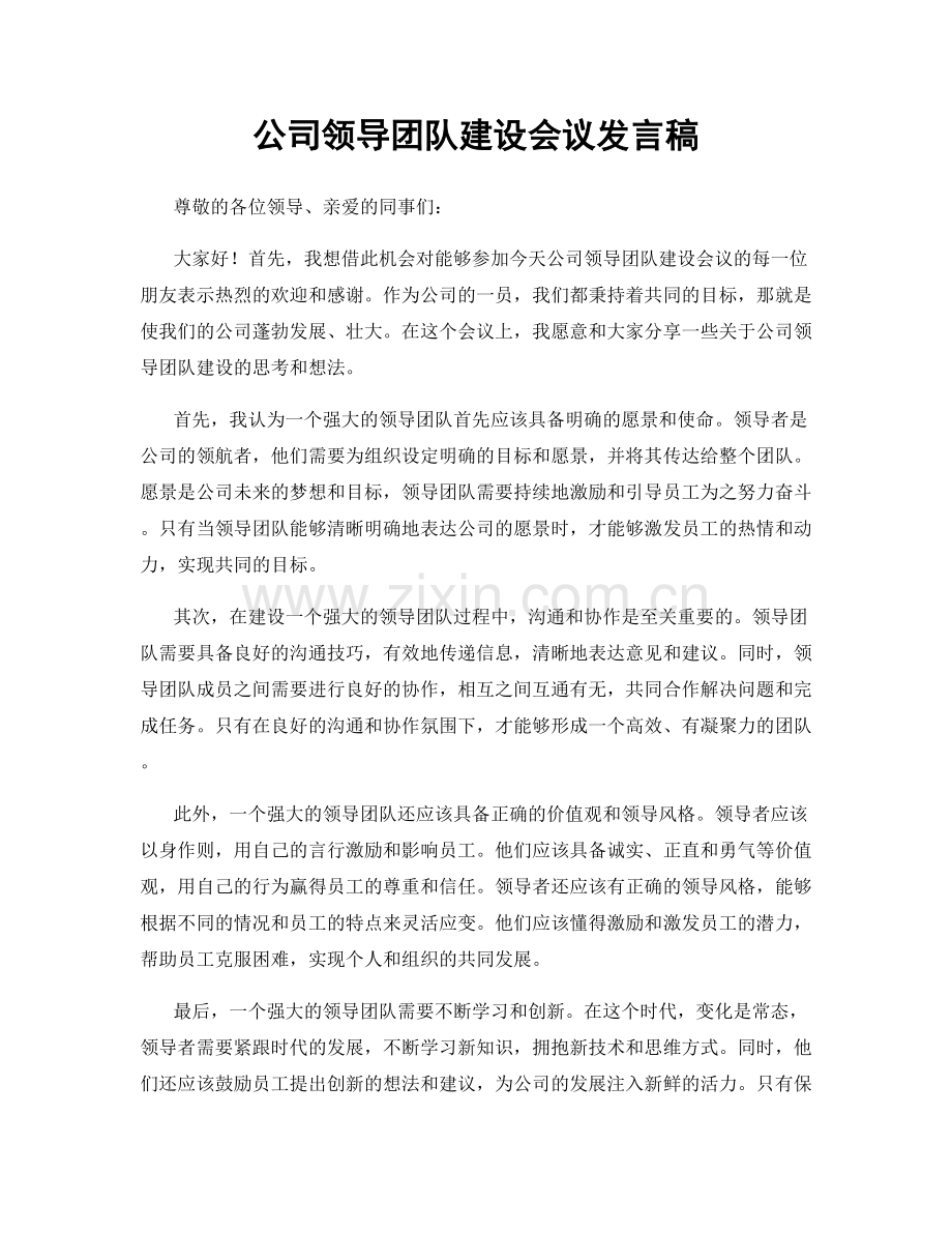 公司领导团队建设会议发言稿.docx_第1页