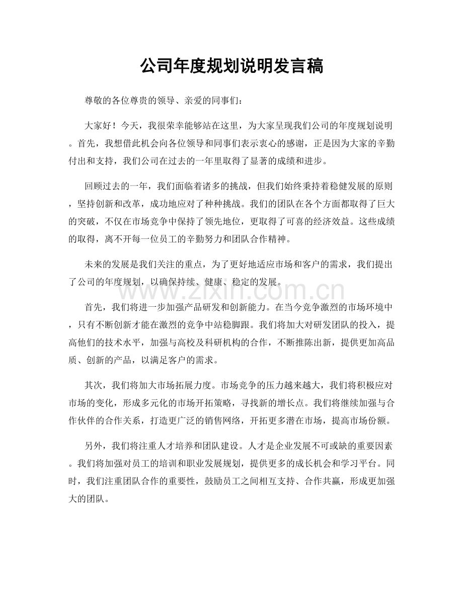 公司年度规划说明发言稿.docx_第1页