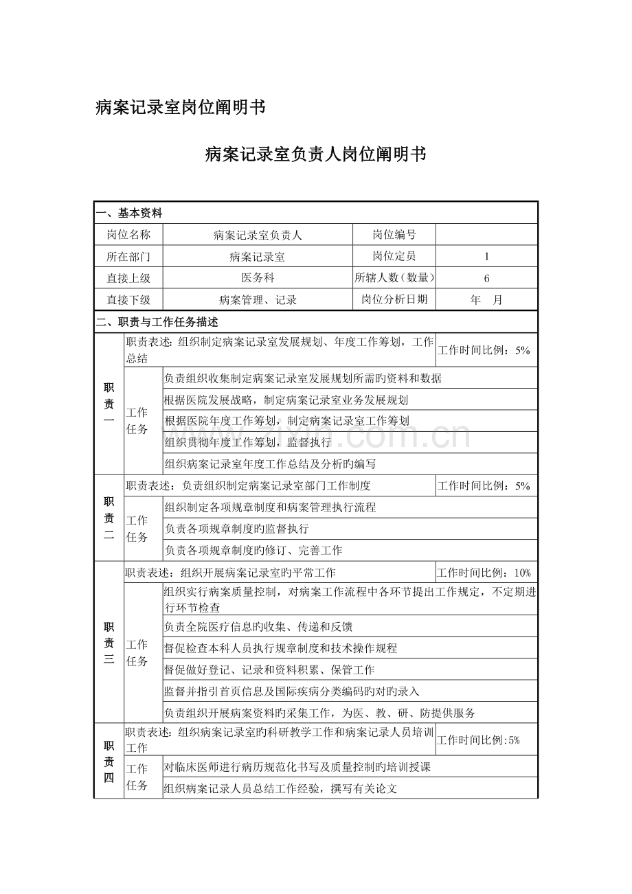 病案统计室岗位专项说明书.docx_第1页