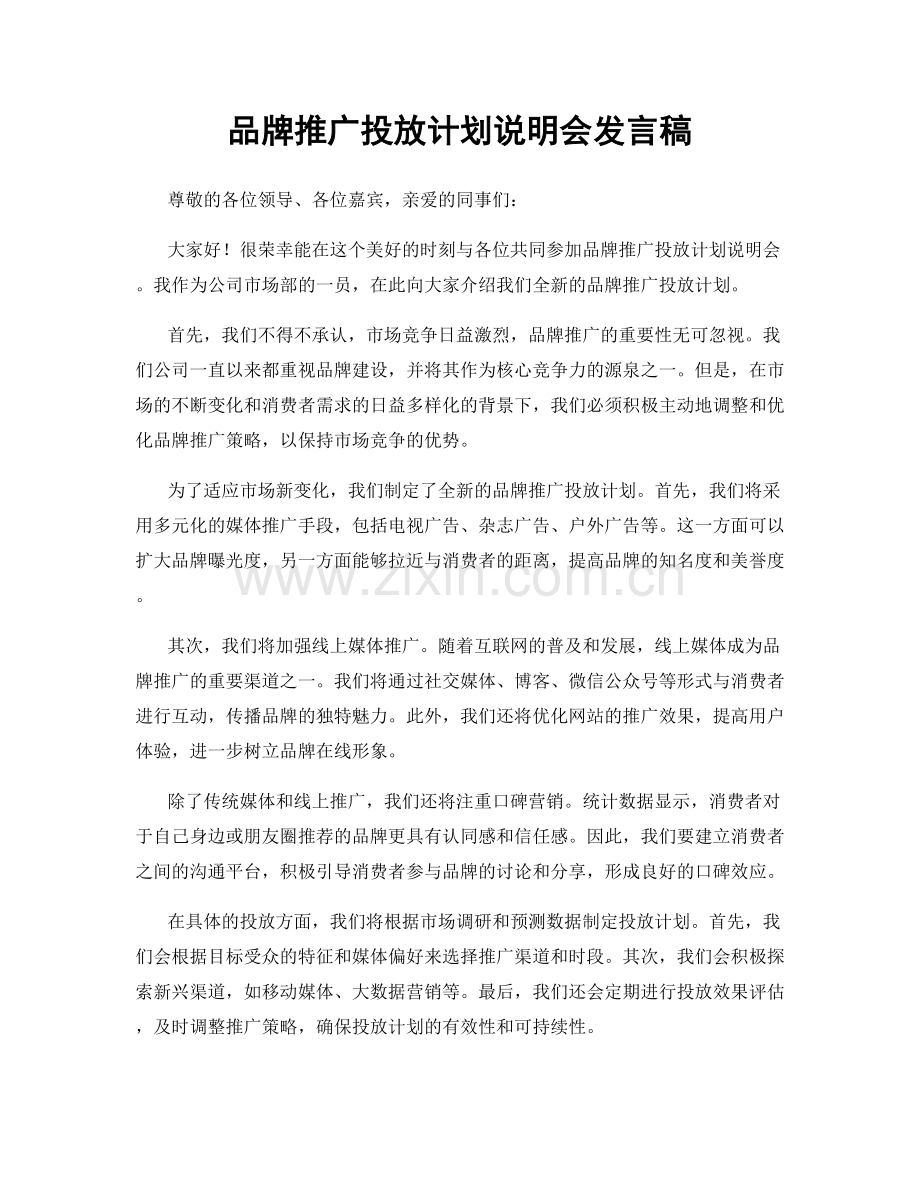 品牌推广投放计划说明会发言稿.docx_第1页