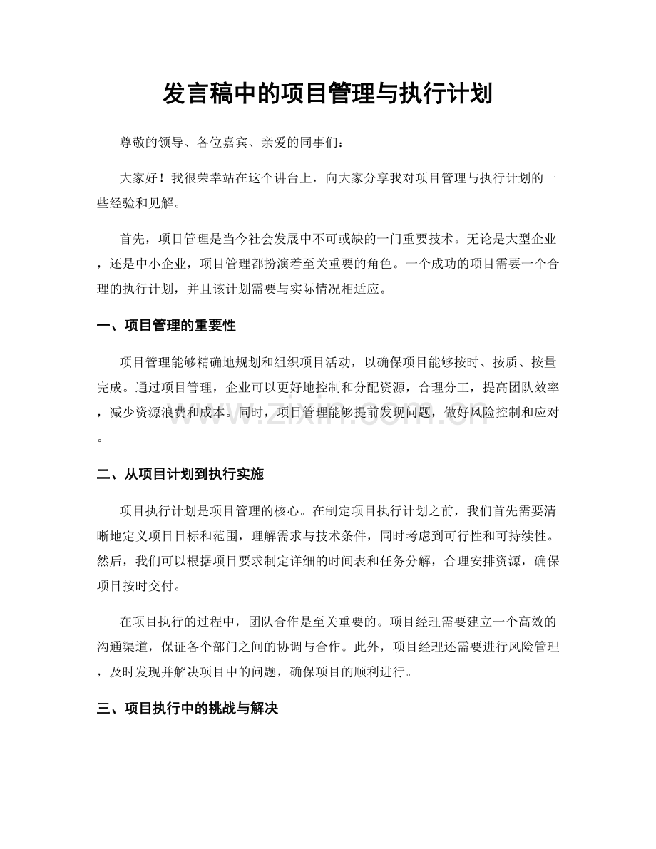 发言稿中的项目管理与执行计划.docx_第1页