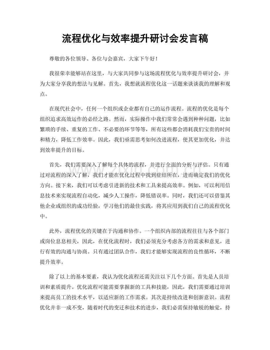 流程优化与效率提升研讨会发言稿.docx_第1页