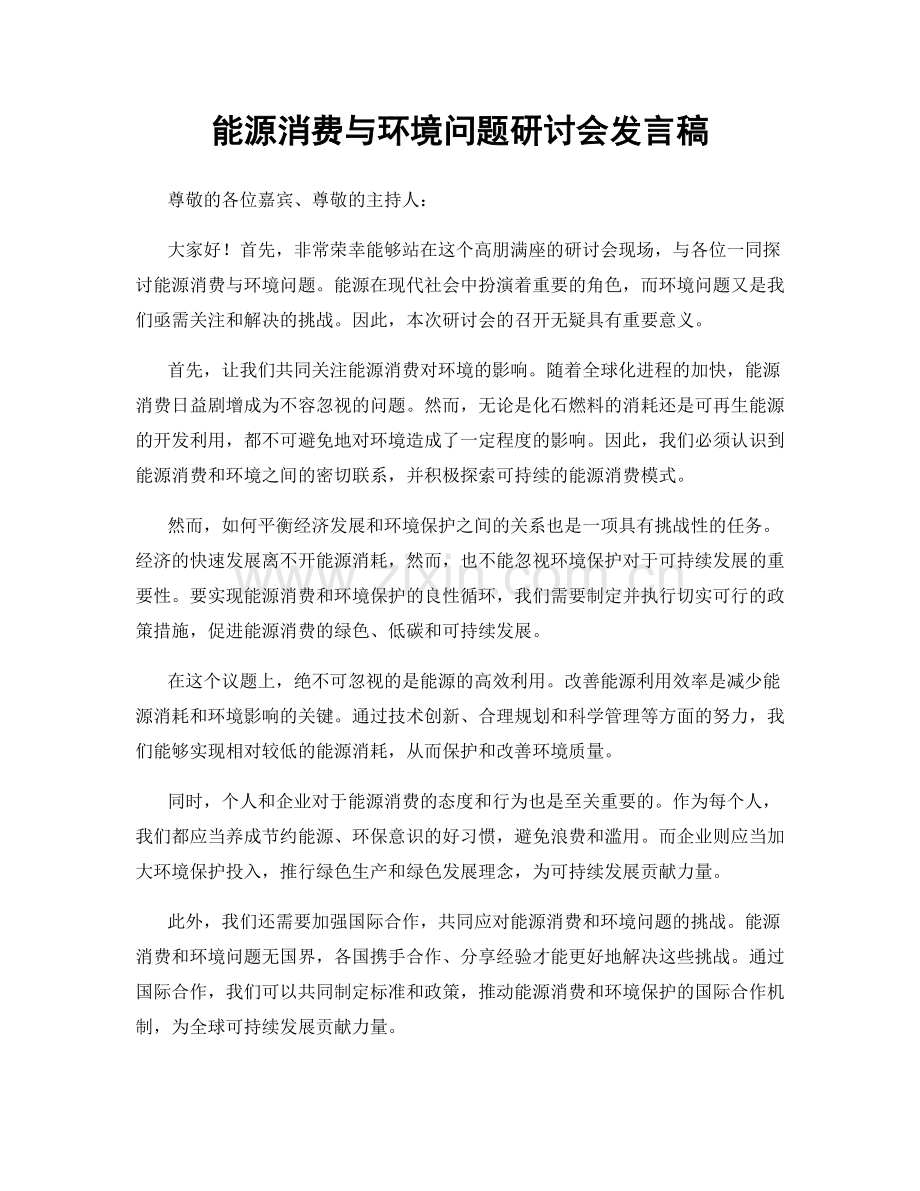 能源消费与环境问题研讨会发言稿.docx_第1页