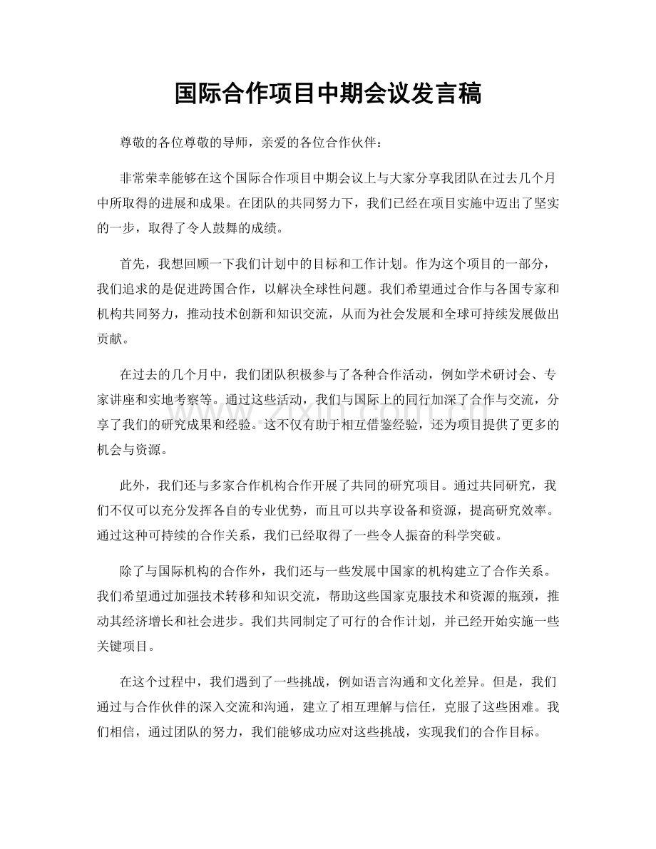 国际合作项目中期会议发言稿.docx_第1页