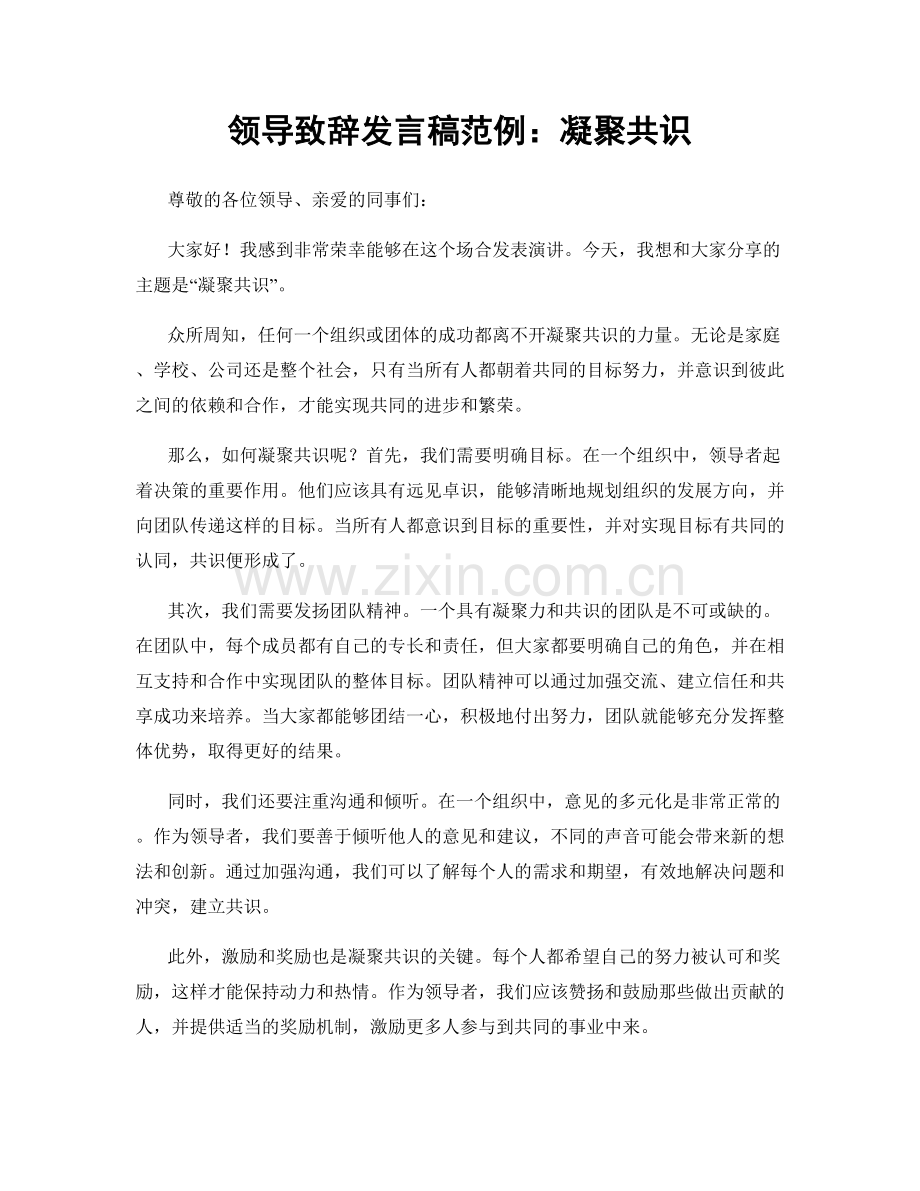 领导致辞发言稿范例：凝聚共识.docx_第1页