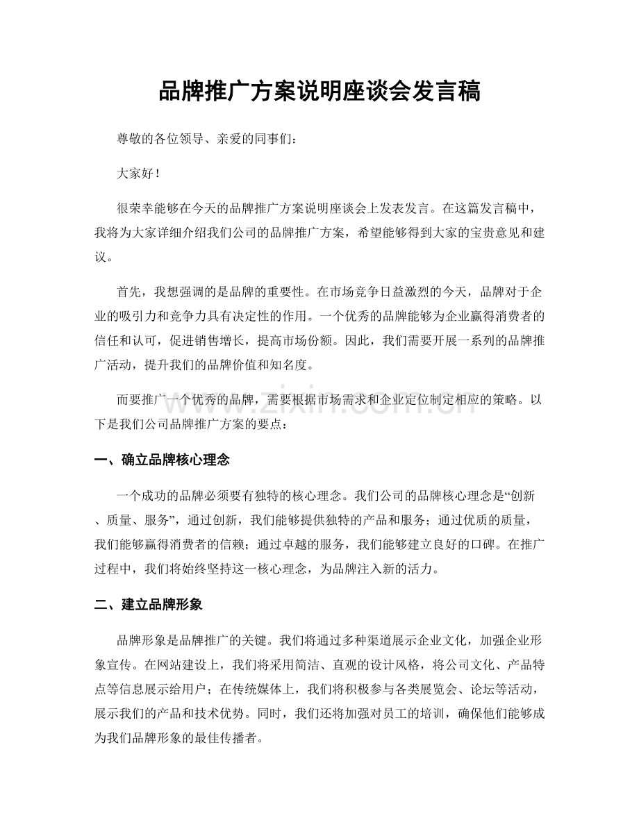 品牌推广方案说明座谈会发言稿.docx_第1页