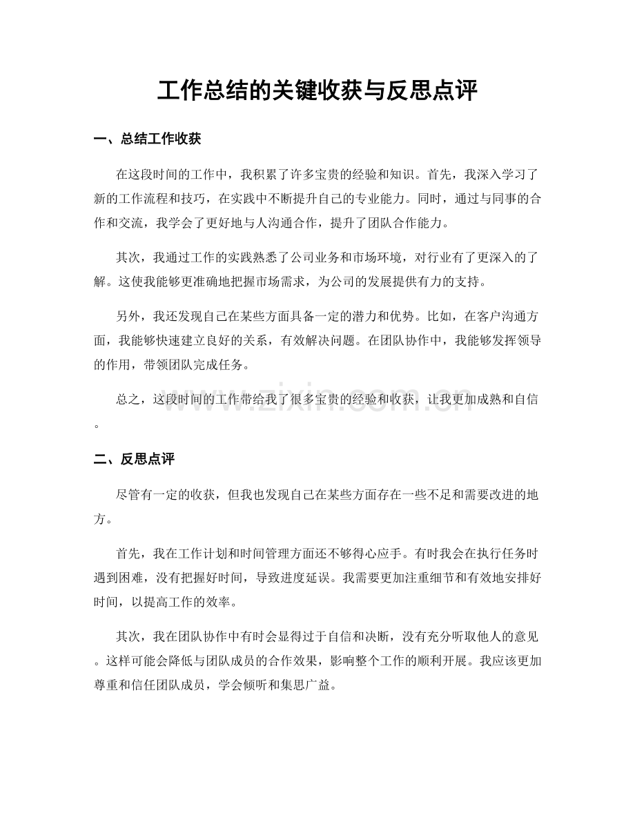 工作总结的关键收获与反思点评.docx_第1页