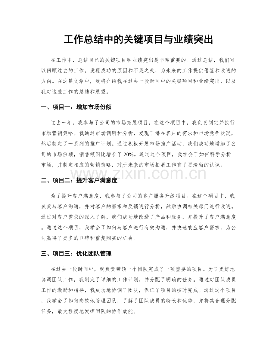 工作总结中的关键项目与业绩突出.docx_第1页