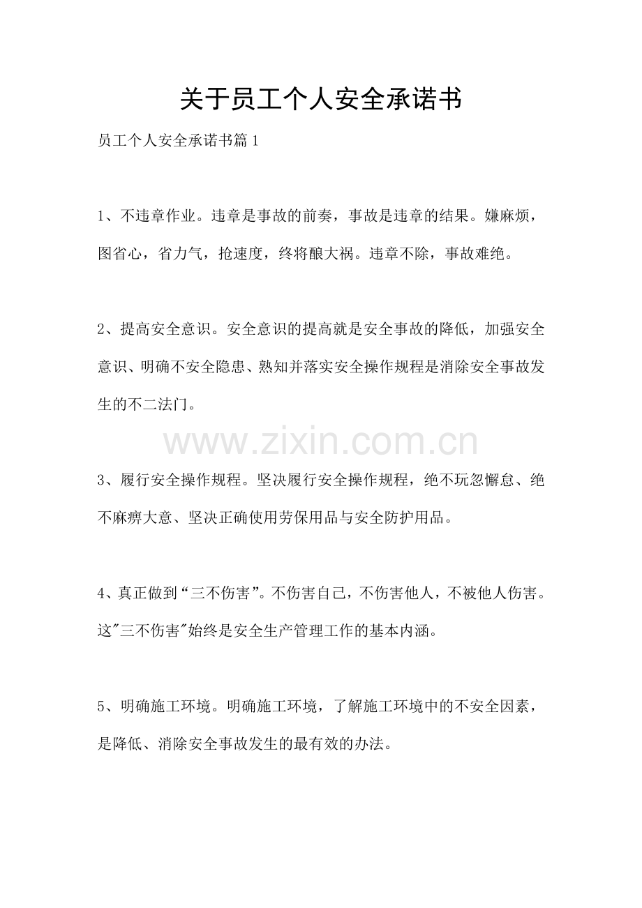 关于员工个人安全承诺书.docx_第1页