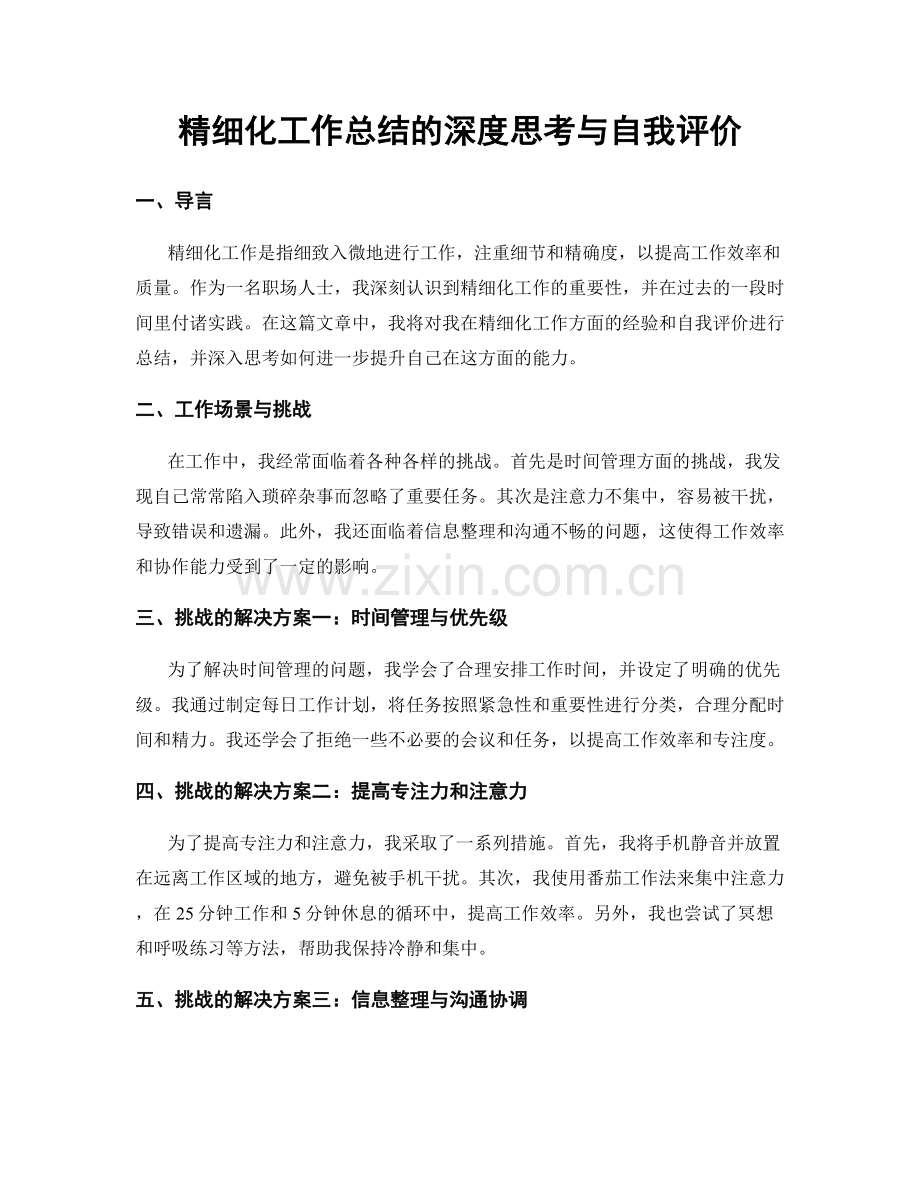 精细化工作总结的深度思考与自我评价.docx_第1页