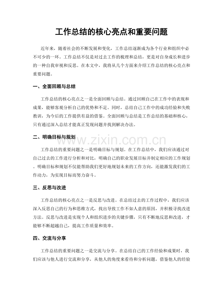 工作总结的核心亮点和重要问题.docx_第1页