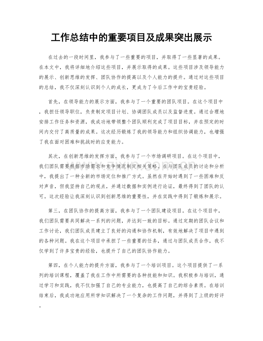 工作总结中的重要项目及成果突出展示.docx_第1页