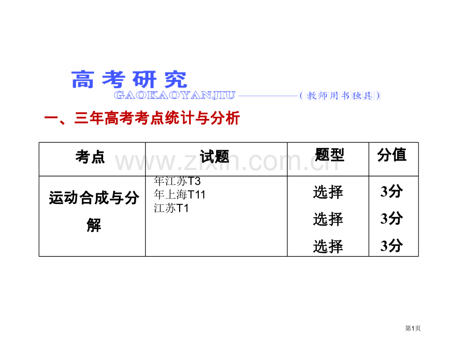 三维设计新课标高考物理一轮总复习第1单元曲线运动运动的合成与分解63张ppt省公共课一等奖全国赛课获.pptx_第1页