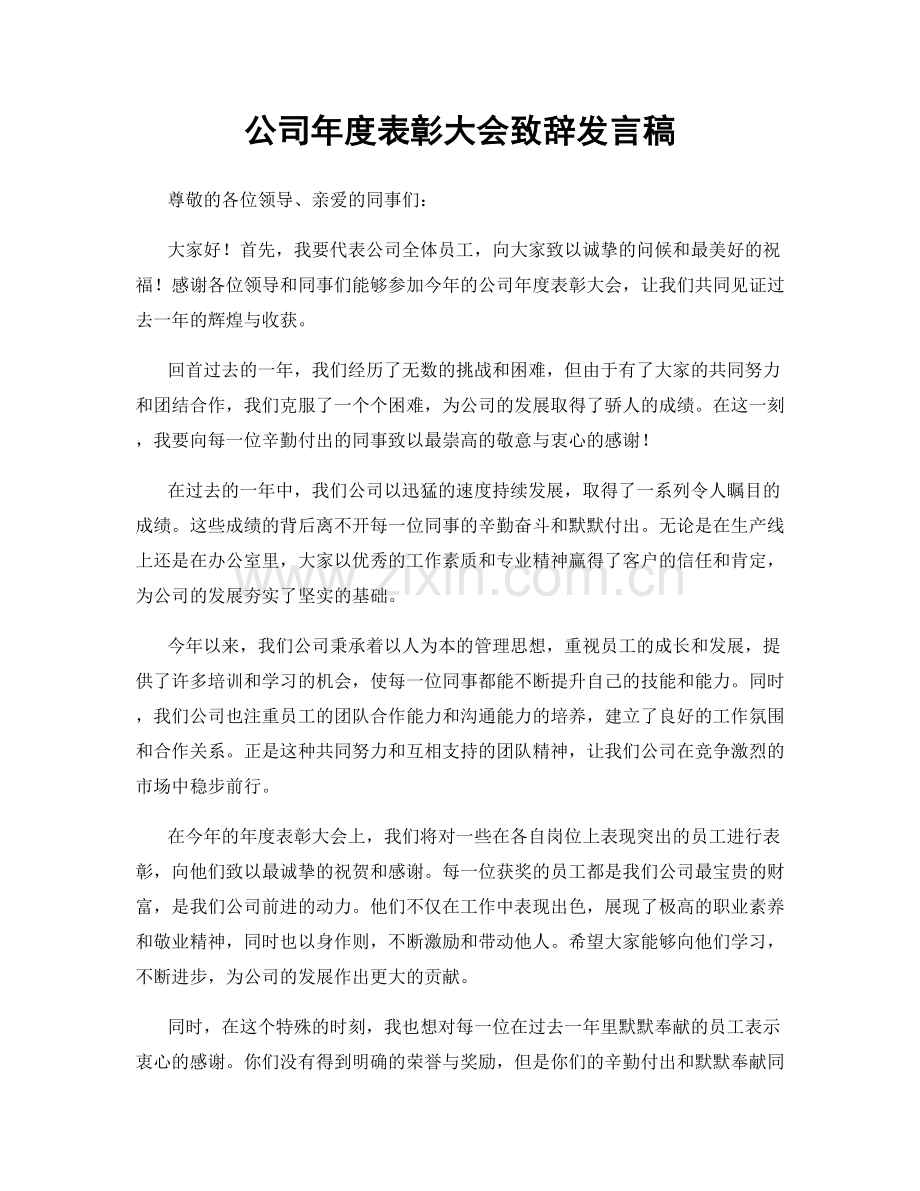 公司年度表彰大会致辞发言稿.docx_第1页