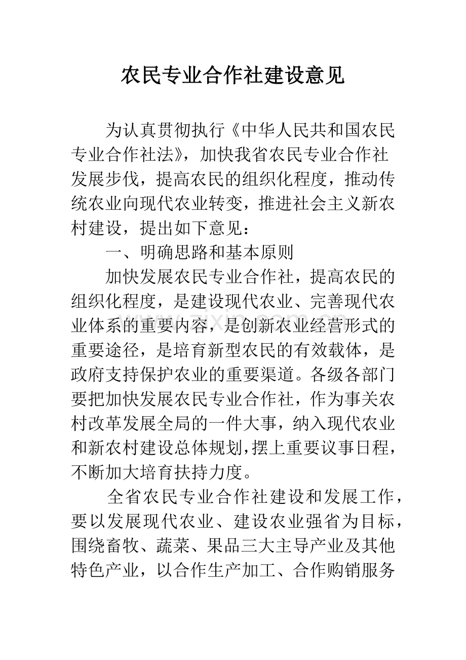 农民专业合作社建设意见.docx_第1页